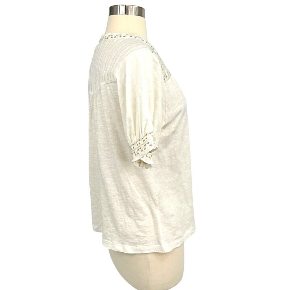 NWT Cold & Indi Camiseta White Top V Neck Size S Embroided Peasant - Picture 3 of 10